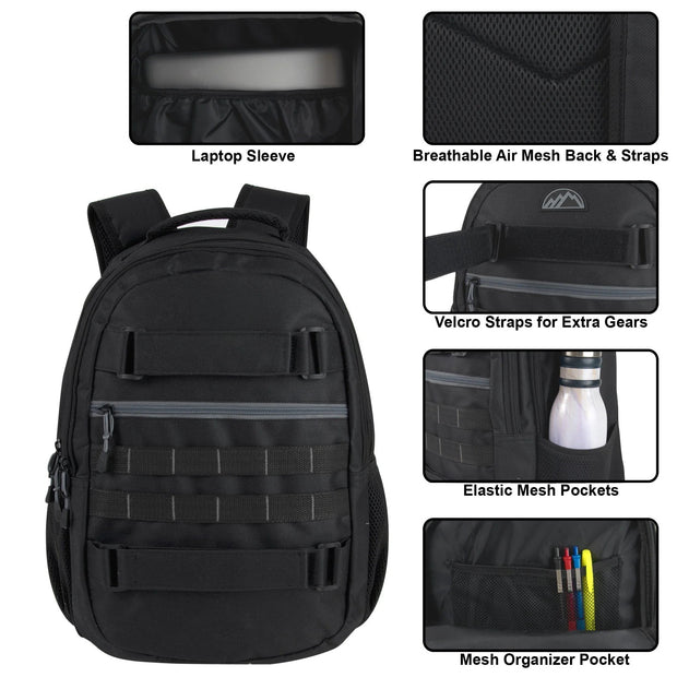19-Inch Dual Strap Skate Bag Pack w Laptop Sleeve - Black